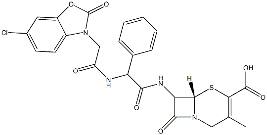 7-[[Phenyl[[[(6-chloro-2,3-dihydro-2-oxobenzoxazol)-3-yl]acetyl]amino]acetyl]amino]-3-methylcepham-3-ene-4-carboxylic acid Struktur