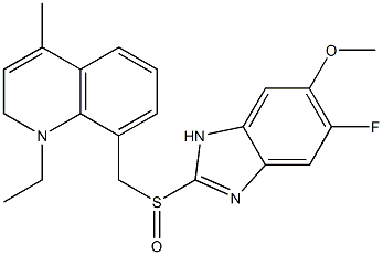 1,2-Dihydro-1-ethyl-4-methyl-8-[(5-fluoro-6-methoxy-1H-benzimidazol-2-yl)sulfinylmethyl]quinoline Struktur