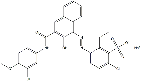 2-Chloro-6-ethyl-5-[[3-[[(3-chloro-4-methoxyphenyl)amino]carbonyl]-2-hydroxy-1-naphtyl]azo]benzenesulfonic acid sodium salt Struktur