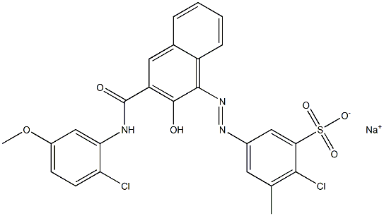 2-Chloro-3-methyl-5-[[3-[[(2-chloro-5-methoxyphenyl)amino]carbonyl]-2-hydroxy-1-naphtyl]azo]benzenesulfonic acid sodium salt Struktur