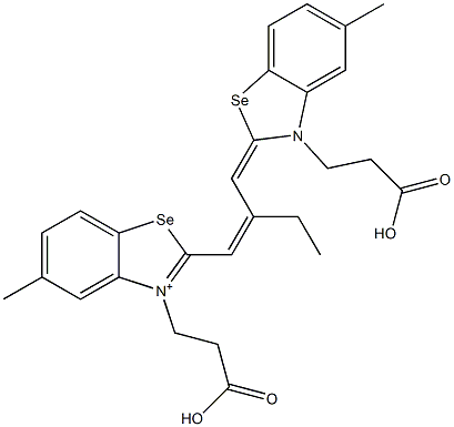 3-(2-Carboxyethyl)-2-[2-[[3-(2-carboxyethyl)-5-methylbenzoselenazol-2(3H)-ylidene]methyl]-1-butenyl]-5-methylbenzoselenazol-3-ium Struktur