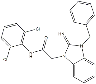 N-(2,6-Dichlorophenyl)-2-[(2,3-dihydro-2-imino-1-benzyl-1H-benzimidazol)-3-yl]acetamide Struktur