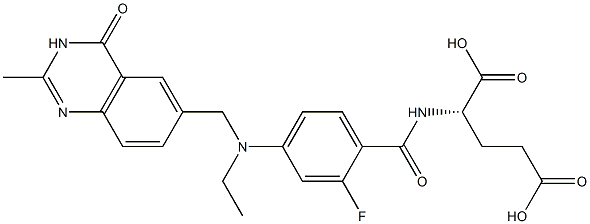 (2S)-2-[2-Fluoro-4-[N-[(3,4-dihydro-2-methyl-4-oxoquinazolin)-6-ylmethyl]-N-ethylamino]benzoylamino]glutaric acid Struktur