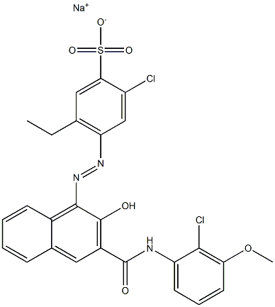 2-Chloro-5-ethyl-4-[[3-[[(2-chloro-3-methoxyphenyl)amino]carbonyl]-2-hydroxy-1-naphtyl]azo]benzenesulfonic acid sodium salt Struktur