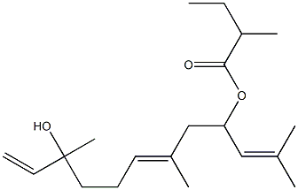 (6E)-3,7,11-Trimethyl-1,6,10-dodecatriene-3,9-diol 9-(2-methylbutanoate) Struktur