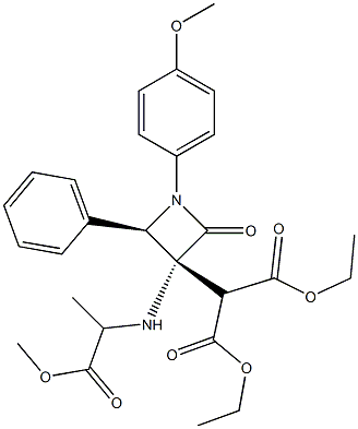 2-[(3R,4R)-3-[[1-(Methoxycarbonyl)ethyl]amino]-1-(4-methoxyphenyl)-2-oxo-4-phenylazetidin-3-yl]malonic acid diethyl ester Struktur