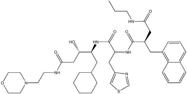 (3S,4S)-3-Hydroxy-5-cyclohexyl-4-[3-(4-thiazolyl)-2-[[(2R)-2-[propylaminocarbonylmethyl]-3-(1-naphthalenyl)propionyl]amino]propionylamino]-N-(2-morpholinoethyl)valeramide Struktur