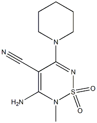 3-Amino-4-cyano-2-methyl-5-piperidino-2H-1,2,6-thiadiazine 1,1-dioxide Struktur