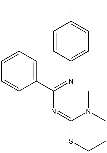 4-(Dimethylamino)-4-ethylthio-1-(4-methylphenyl)-2-phenyl-1,3-diaza-1,3-butadiene Struktur