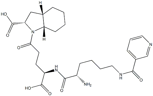 (2S,3aS,7aS)-Octahydro-1-[(4R)-4-[[(2S)-2-amino-6-(3-pyridinylcarbonylamino)hexanoyl]amino]-4-carboxybutyryl]-1H-indole-2-carboxylic acid Struktur