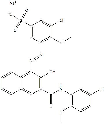 3-Chloro-4-ethyl-5-[[3-[[(3-chloro-6-methoxyphenyl)amino]carbonyl]-2-hydroxy-1-naphtyl]azo]benzenesulfonic acid sodium salt Struktur