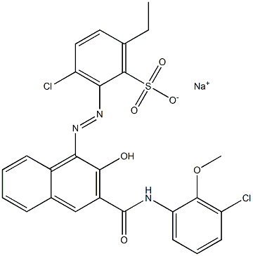 3-Chloro-6-ethyl-2-[[3-[[(3-chloro-2-methoxyphenyl)amino]carbonyl]-2-hydroxy-1-naphtyl]azo]benzenesulfonic acid sodium salt Struktur