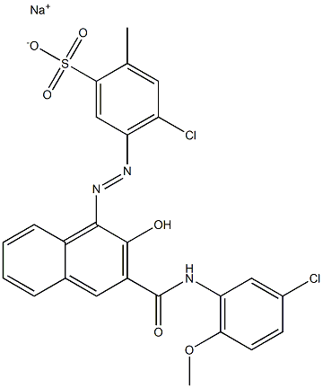 4-Chloro-2-methyl-5-[[3-[[(3-chloro-6-methoxyphenyl)amino]carbonyl]-2-hydroxy-1-naphtyl]azo]benzenesulfonic acid sodium salt Struktur