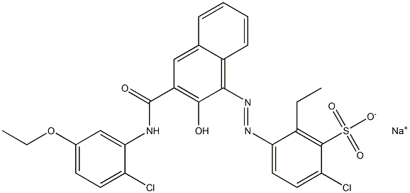 2-Chloro-6-ethyl-5-[[3-[[(2-chloro-5-ethoxyphenyl)amino]carbonyl]-2-hydroxy-1-naphtyl]azo]benzenesulfonic acid sodium salt Struktur