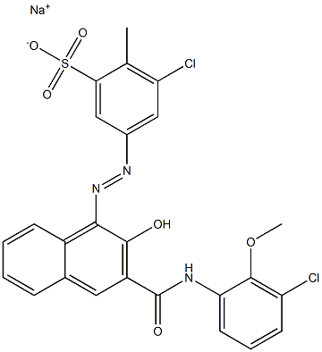 3-Chloro-2-methyl-5-[[3-[[(3-chloro-2-methoxyphenyl)amino]carbonyl]-2-hydroxy-1-naphtyl]azo]benzenesulfonic acid sodium salt Struktur