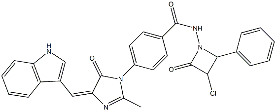 4-[[4,5-Dihydro-4-[(1H-indol-3-yl)methylene]-2-methyl-5-oxo-1H-imidazol]-1-yl]-N-[3-chloro-4-oxo-2-(phenyl)azetidin-1-yl]benzamide Struktur