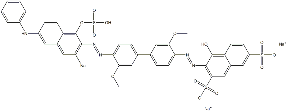 4-Hydroxy-3-[[4'-[(1-hydroxy-6-phenylamino-3-sodiosulfo-2-naphthalenyl)azo]-3,3'-dimethoxy-1,1'-biphenyl-4-yl]azo]naphthalene-2,7-disulfonic acid disodium salt Struktur