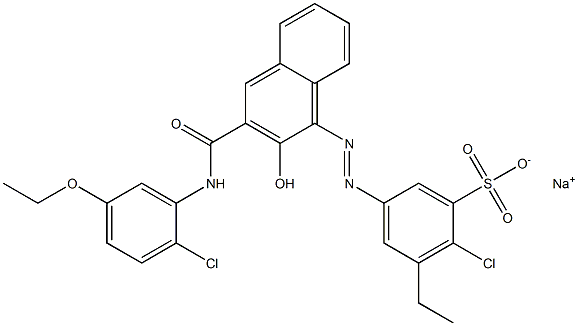 2-Chloro-3-ethyl-5-[[3-[[(2-chloro-5-ethoxyphenyl)amino]carbonyl]-2-hydroxy-1-naphtyl]azo]benzenesulfonic acid sodium salt Struktur