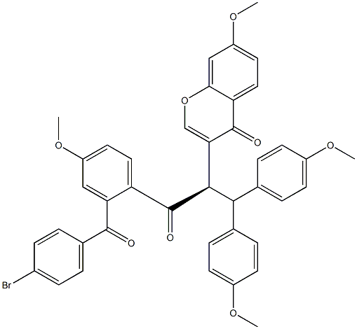 3-[(R)-1-[Bis(4-methoxyphenyl)methyl]-2-(4-methoxy-2-(4-bromobenzoyl)phenyl)-2-oxoethyl]-7-methoxy-4H-1-benzopyran-4-one Struktur