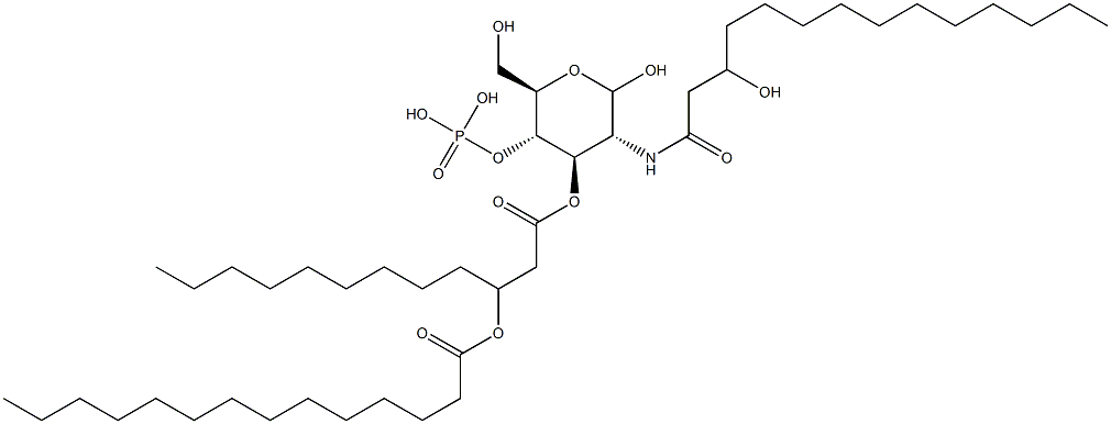 2-(3-Hydroxymyristoylamino)-4-O-phosphono-3-O-[3-(myristoyloxy)dodecanoyl]-2-deoxy-D-glucopyranose Struktur