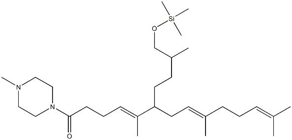 1-(4-Methylpiperazino)-10-(trimethylsilyloxy)-6-(3,7-dimethyl-2,6-octadienyl)-5,9-dimethyl-4-decen-1-one Struktur