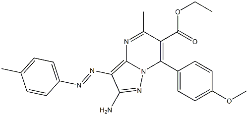 2-Amino-3-(4-methylphenylazo)-5-methyl-7-(4-methoxyphenyl)pyrazolo[1,5-a]pyrimidine-6-carboxylic acid ethyl ester Struktur