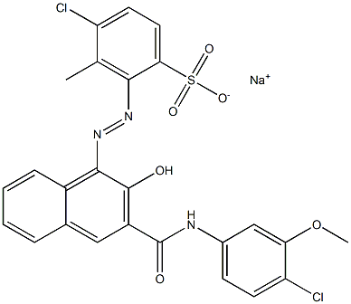 4-Chloro-3-methyl-2-[[3-[[(4-chloro-3-methoxyphenyl)amino]carbonyl]-2-hydroxy-1-naphtyl]azo]benzenesulfonic acid sodium salt Struktur