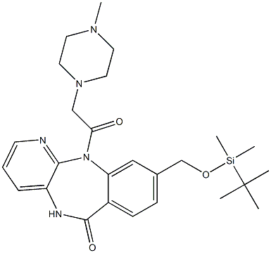 5,11-Dihydro-9-[(tert-butyldimethylsilyloxy)methyl]-11-[(4-methyl-1-piperazinyl)acetyl]-6H-pyrido[2,3-b][1,4]benzodiazepin-6-one Struktur