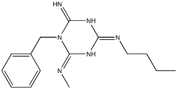 Hexahydro-1-benzyl-6-(methylimino)-4-(butylimino)-2-imino-1,3,5-triazine Struktur