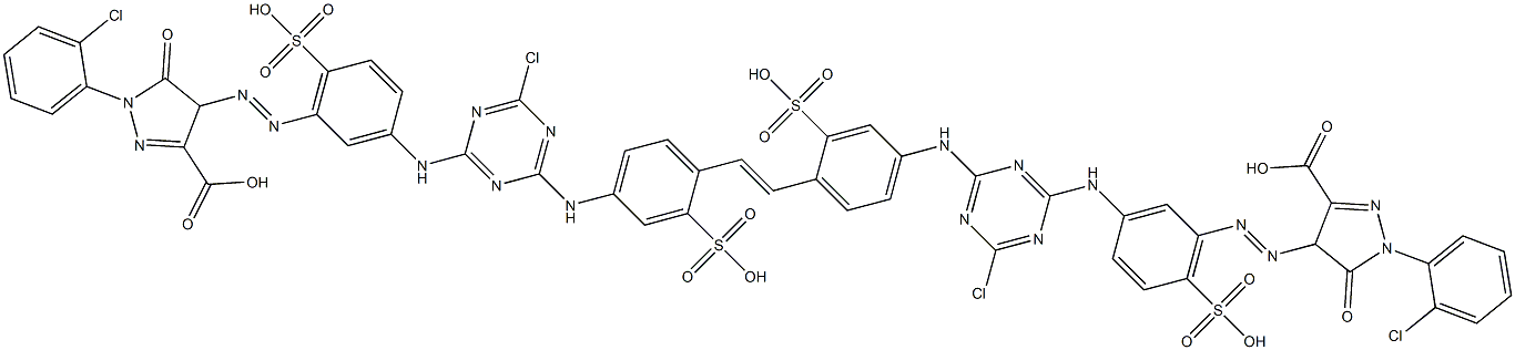 4,4'-[1,2-Ethenediylbis[(3-sulfo-4,1-phenylene)imino(6-chloro-1,3,5-triazine-4,2-diyl)imino(6-sulfo-3,1-phenylene)azo]]bis[1-(2-chlorophenyl)-4,5-dihydro-5-oxo-1H-pyrazole-3-carboxylic acid] Struktur