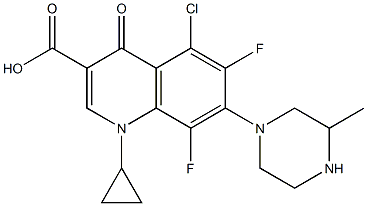 5-Chloro-1-cyclopropyl-6,8-difluoro-1,4-dihydro-7-[3-methyl-1-piperazinyl]-4-oxoquinoline-3-carboxylic acid Struktur