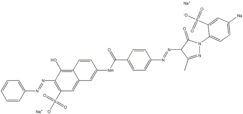 4-Hydroxy-7-[[4-[[4,5-dihydro-3-methyl-5-oxo-1-(4-sodiosulfophenyl)-1H-pyrazol-4-yl]azo]benzoyl]amino]-3-(phenylazo)naphthalene-2-sulfonic acid sodium salt Struktur