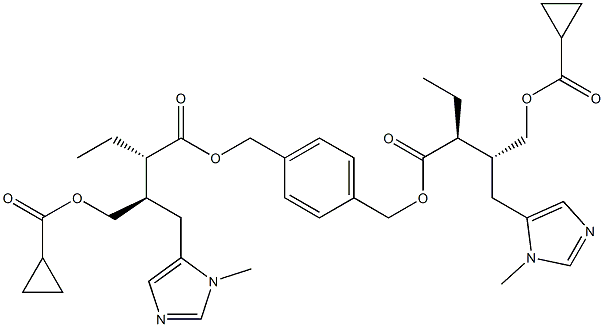 Bis[(2S,3R)-2-ethyl-3-[(1-methyl-1H-imidazol-5-yl)methyl]-4-(cyclopropylcarbonyloxy)butanoic acid][(1,4-phenylene)dimethylene] ester Struktur