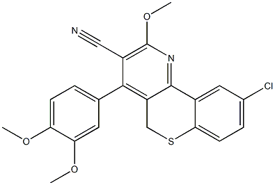 9-Chloro-2-methoxy-4-[3,4-dimethoxyphenyl]-5H-[1]benzothiopyrano[4,3-b]pyridine-3-carbonitrile Struktur