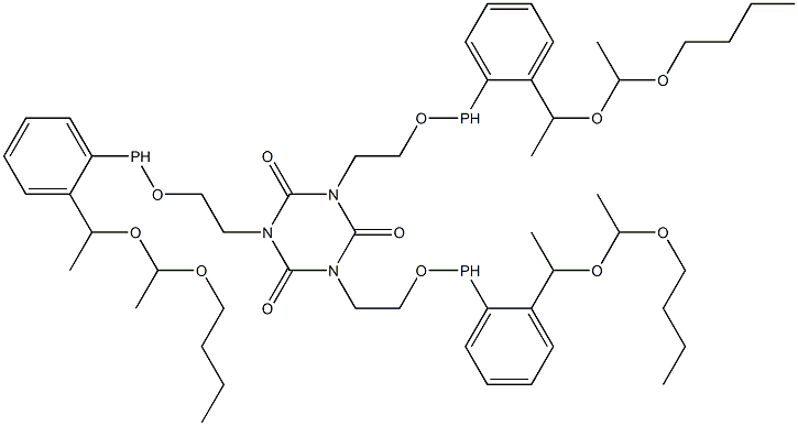 1,3,5-Tris[2-[2-[1-[(1-butoxyethyl)oxy]ethyl]phenylphosphinooxy]ethyl]-1,3,5-triazine-2,4,6(1H,3H,5H)-trione Struktur