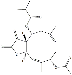 2-Methylpropionic acid [(3aR,4R,6E,9S,10Z,11aR)-9-acetoxy-2,3,3a,4,5,8,9,11a-octahydro-6,10-dimethyl-3-methylene-2-oxocyclodeca[b]furan-4-yl] ester Struktur