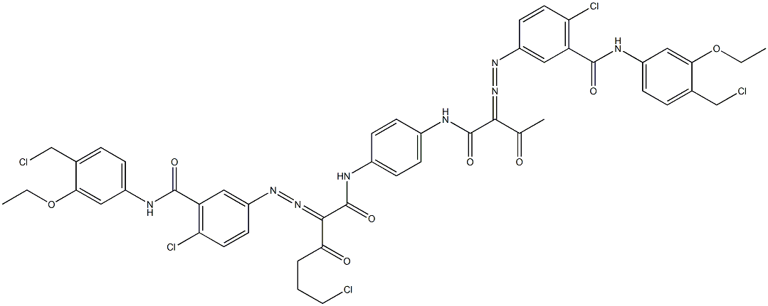 3,3'-[2-(2-Chloroethyl)-1,4-phenylenebis[iminocarbonyl(acetylmethylene)azo]]bis[N-[4-(chloromethyl)-3-ethoxyphenyl]-6-chlorobenzamide] Struktur