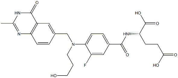 (2S)-2-[3-Fluoro-4-[N-[(3,4-dihydro-2-methyl-4-oxoquinazolin)-6-ylmethyl]-N-(3-hydroxypropyl)amino]benzoylamino]glutaric acid Struktur