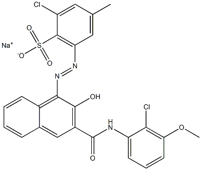 2-Chloro-4-methyl-6-[[3-[[(2-chloro-3-methoxyphenyl)amino]carbonyl]-2-hydroxy-1-naphtyl]azo]benzenesulfonic acid sodium salt Struktur