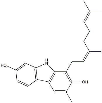 3-Methyl-1-[(2Z)-3,7-dimethyl-2,6-octadienyl]-9H-carbazole-2,7-diol Struktur