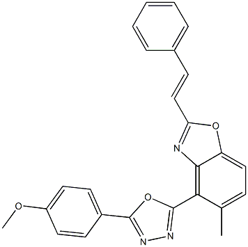 2-(2-Styryl-5-methylbenzoxazol-4-yl)-5-(4-methoxyphenyl)-1,3,4-oxadiazole Struktur