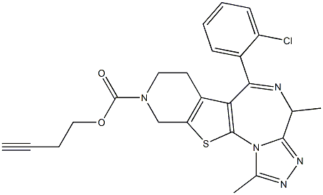 1-Methyl-4-methyl-6-(2-chlorophenyl)-9-(3-butynyloxy)carbonyl-7,8,9,10-tetrahydro-4H-pyrido[4',3':4,5]thieno[3,2-f][1,2,4]triazolo[4,3-a][1,4]diazepine Struktur