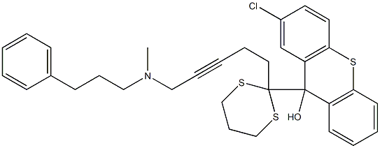 2-Chloro-9-[2-[5-[N-methyl-N-(3-phenylpropyl)amino]-3-pentynyl]-1,3-dithian-2-yl]-9H-thioxanthen-9-ol Struktur