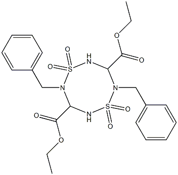 2,6-Dibenzyl-1,5-bis(ethoxycarbonyl)-3,7-dithia-2,4,6,8-tetraazacyclooctane-3,3,7,7-tetraoxide Struktur