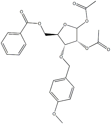 1,2-Di-O-acetyl-5-O-benzoyl-3-O-(4-methoxybenzyl)-D-ribofuranose Struktur