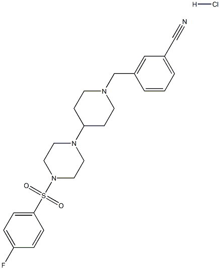 3-[(4-(4-[(4-FLUOROPHENYL)SULFONYL]PIPERAZIN-1-YL)PIPERIDIN-1-YL)METHYL]BENZONITRILE HYDROCHLORIDE Struktur