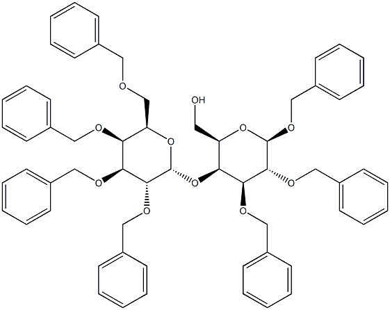 1,2,3-Tri-O-benzyl-4-O-(2,3,4,6-tetra-O-benzyl-a-D-galactopyranosyl)-b-D-galactopyranoside Struktur