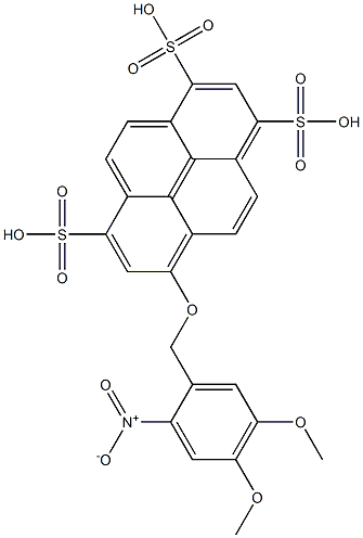 8-((4,5-dimethoxy-2-nitrobenzyl)oxy)pyrene-1,3,6-trisulfonic acid Struktur