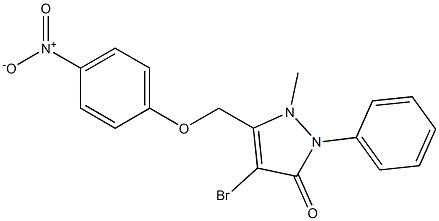 4-bromo-1-methyl-5-[(4-nitrophenoxy)methyl]-2-phenyl-1,2-dihydro-3H-pyrazol-3-one Struktur