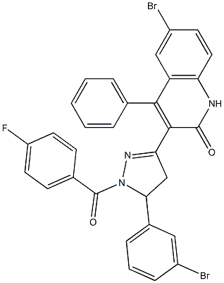 6-bromo-3-{5-(3-bromophenyl)-1-[(4-fluorophenyl)carbonyl]-4,5-dihydro-1H-pyrazol-3-yl}-4-phenylquinolin-2(1H)-one Struktur